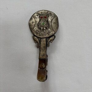 Chinese Ornate Antique Handheld Mirror Owl Fish